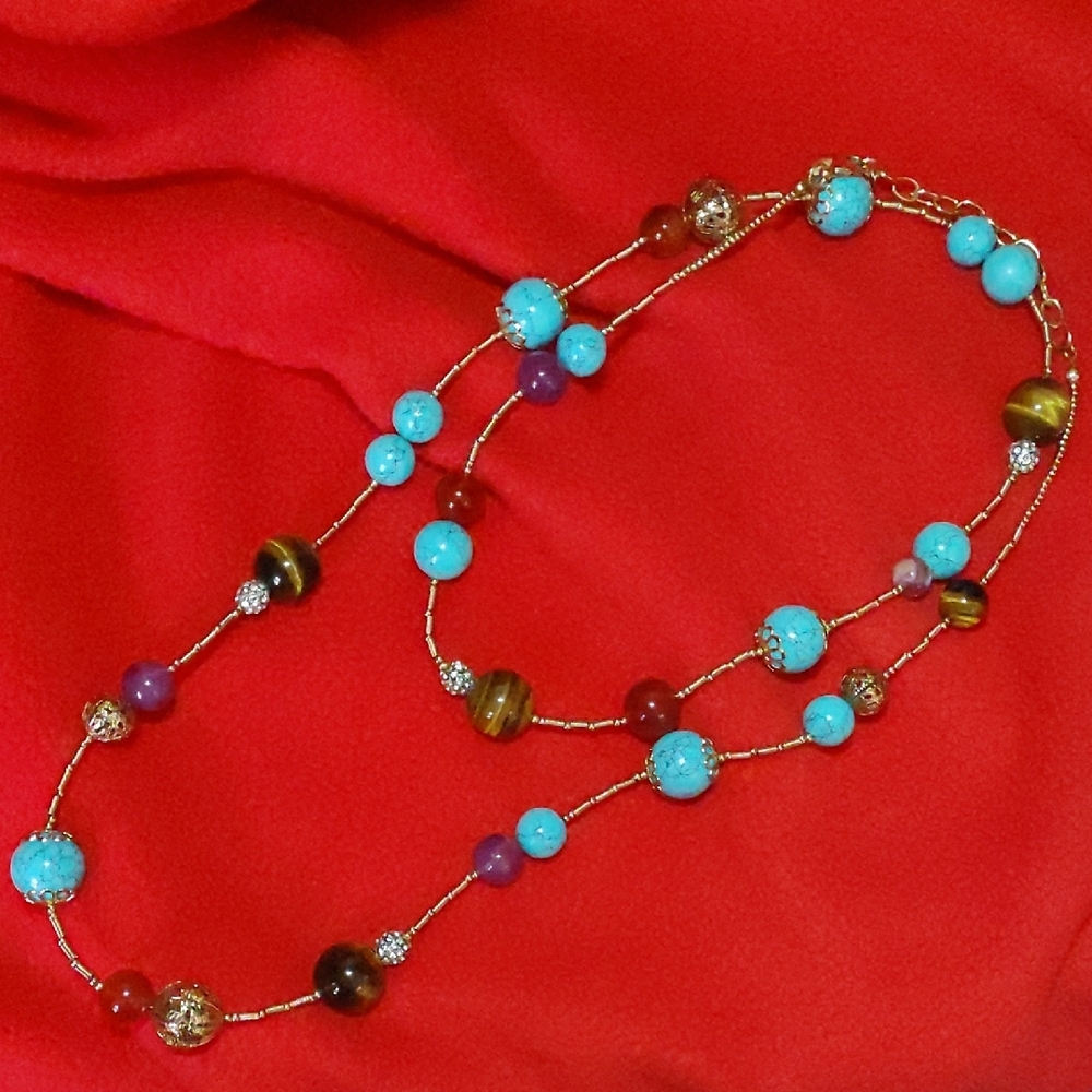 Elegant Blue and Brown Beaded Necklace